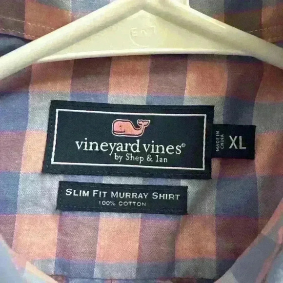 Vineyard Vines Slim Fit Murray Shirt Button Front Long Sleeve Pink Blue Plaid XL - Picture 3 of 4